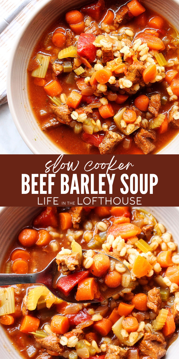 This Slow Cooker Beef Barley Soup is so perfectly comforting! You will fall in love with the tasty beef chunks and bits of barley in every bite. This soup is also loaded with vegetables!