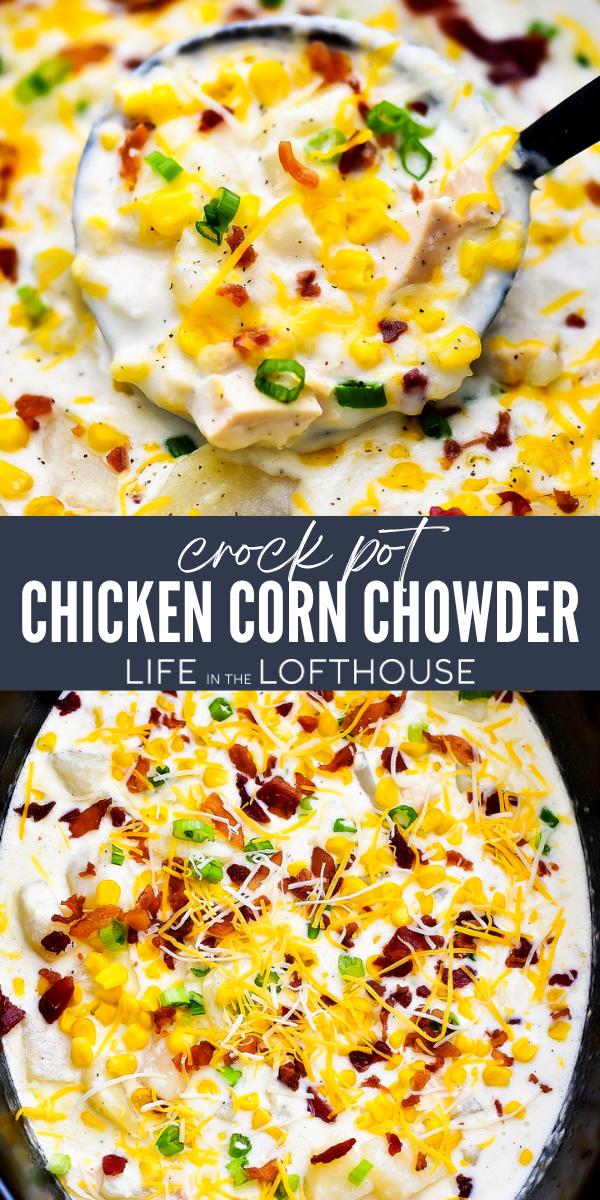 Tender chicken, potatoes, and corn are all in this delicious Crock Pot Chicken Corn Chowder. It makes for one comforting meal on a cold night!