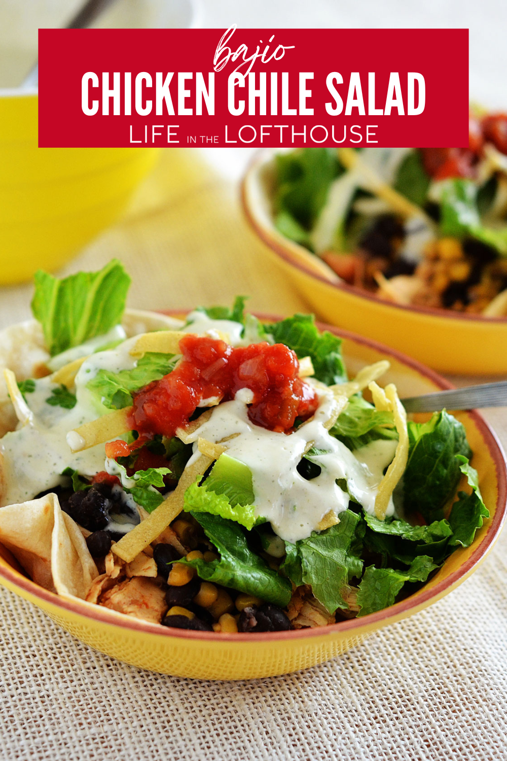 Everyone will&nbsp;love this copycat Bajio Chicken Chile Salad. It tastes just like the one from Bajio grill! This salad is filled with slow&nbsp;cooked&nbsp;seasoned chicken, beans and rice. Top it with dressing for one incredible meal!