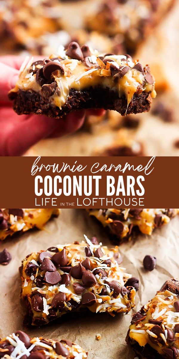 Brownie Caramel Coconut Bars are rich and decadent brownies loaded with chocolate chips, melted caramel and toasted coconut. Life-in-the-Lofthouse.com