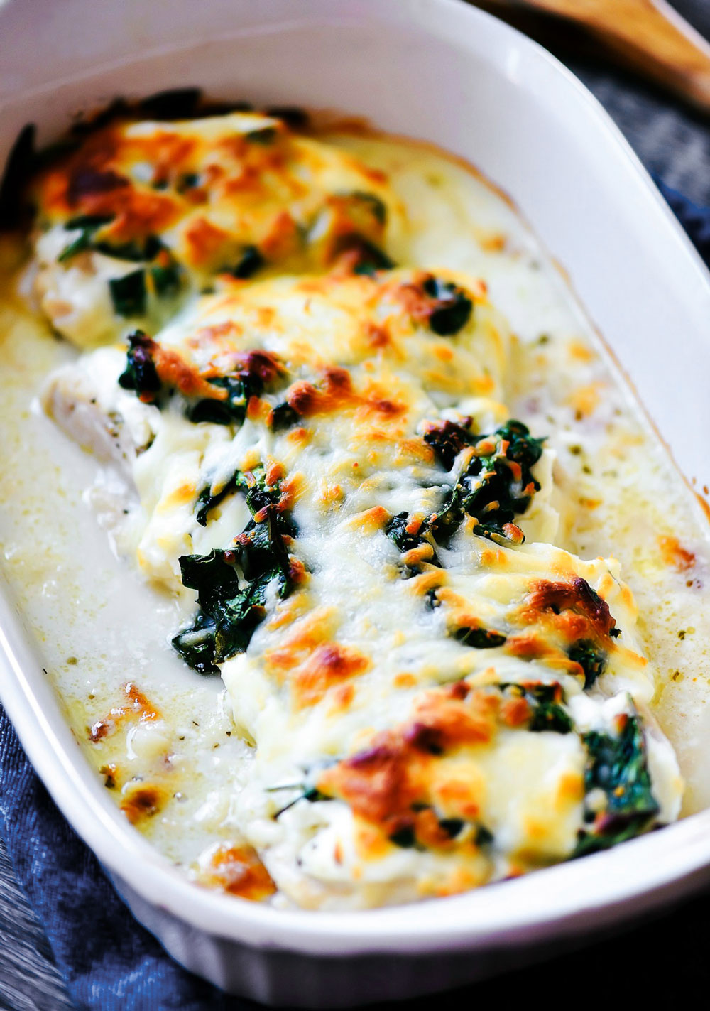 Cheese and Chicken Spinach Bake