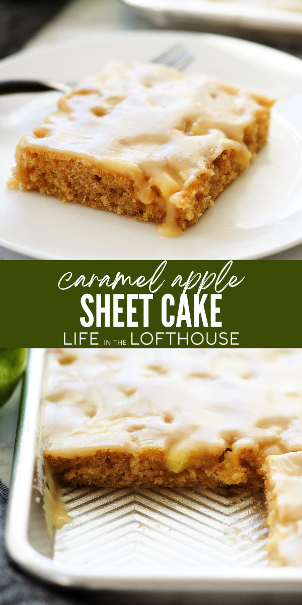 Caramel Apple Sheet Cake in a pan