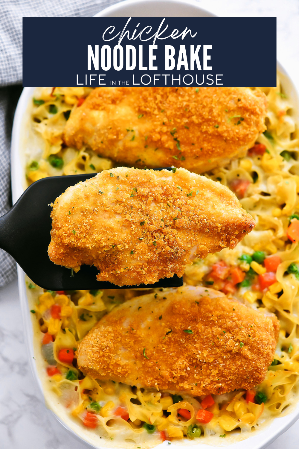 Chicken Noodle Bake is a comforting casserole that is made with all the chicken noodle soup elements and more. This chicken bake is so delicious and family approved!