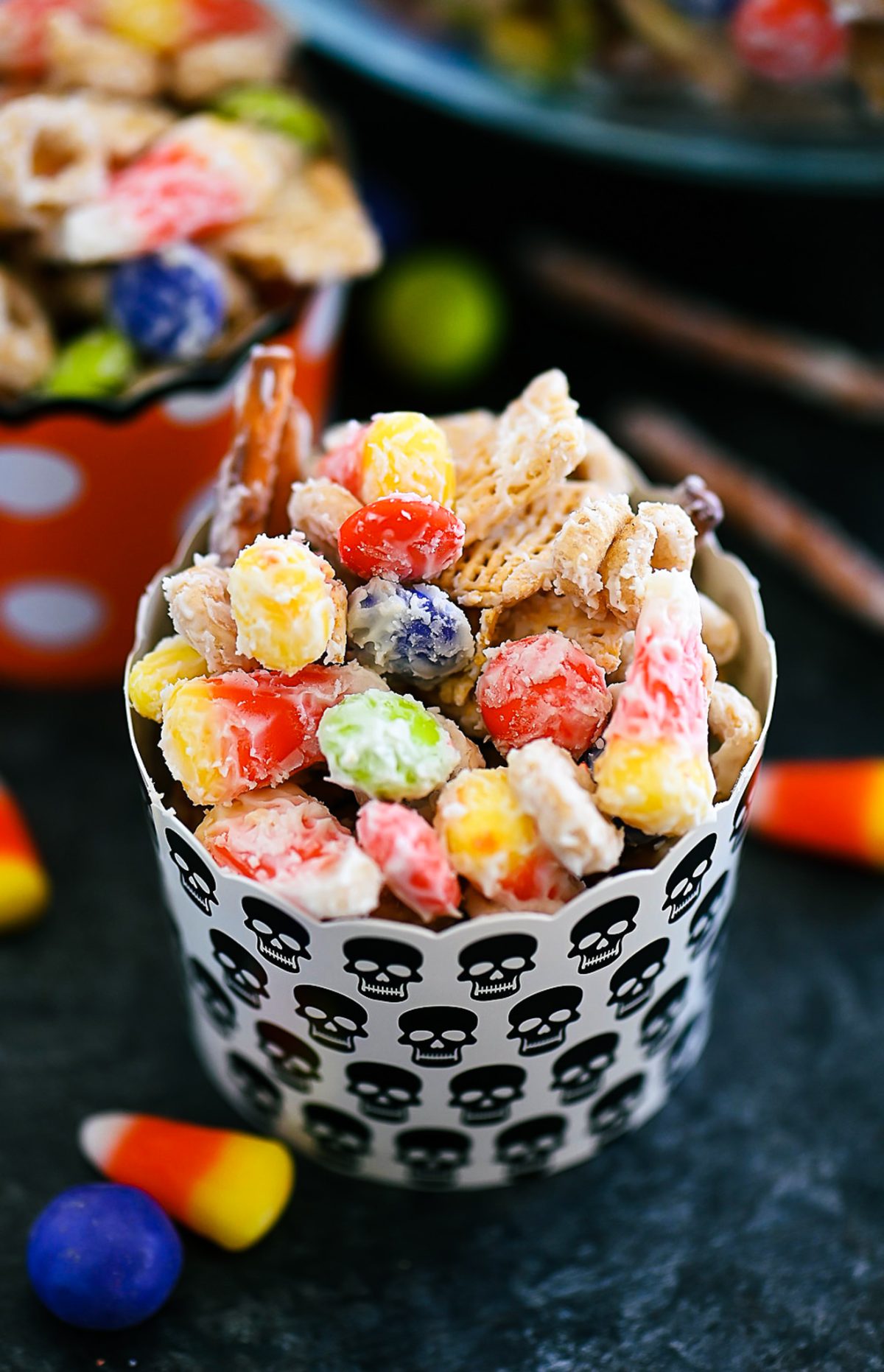 Monster Munch is filled with pretzels, Chex mix, candy corn and more goodies coated in white chocolate. Life-in-the-Lofthouse.com