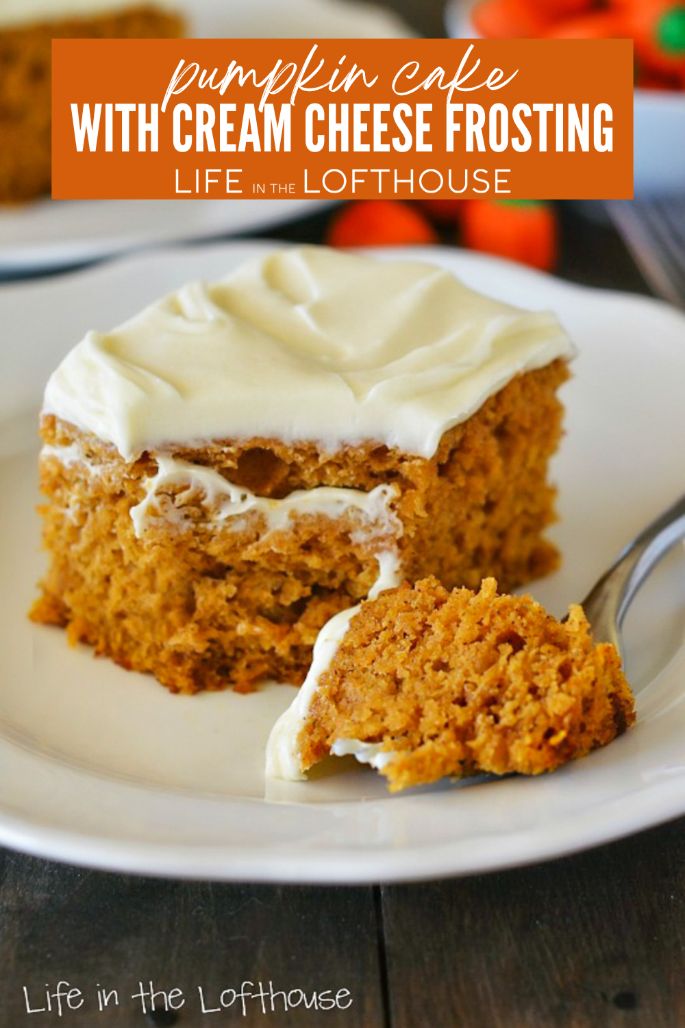 This Pumpkin Cake is moist and fluffy with the perfect cream cheese frosting to finish it off! Grab a glass of cold milk and enjoy a slice or two of this incredible cake!