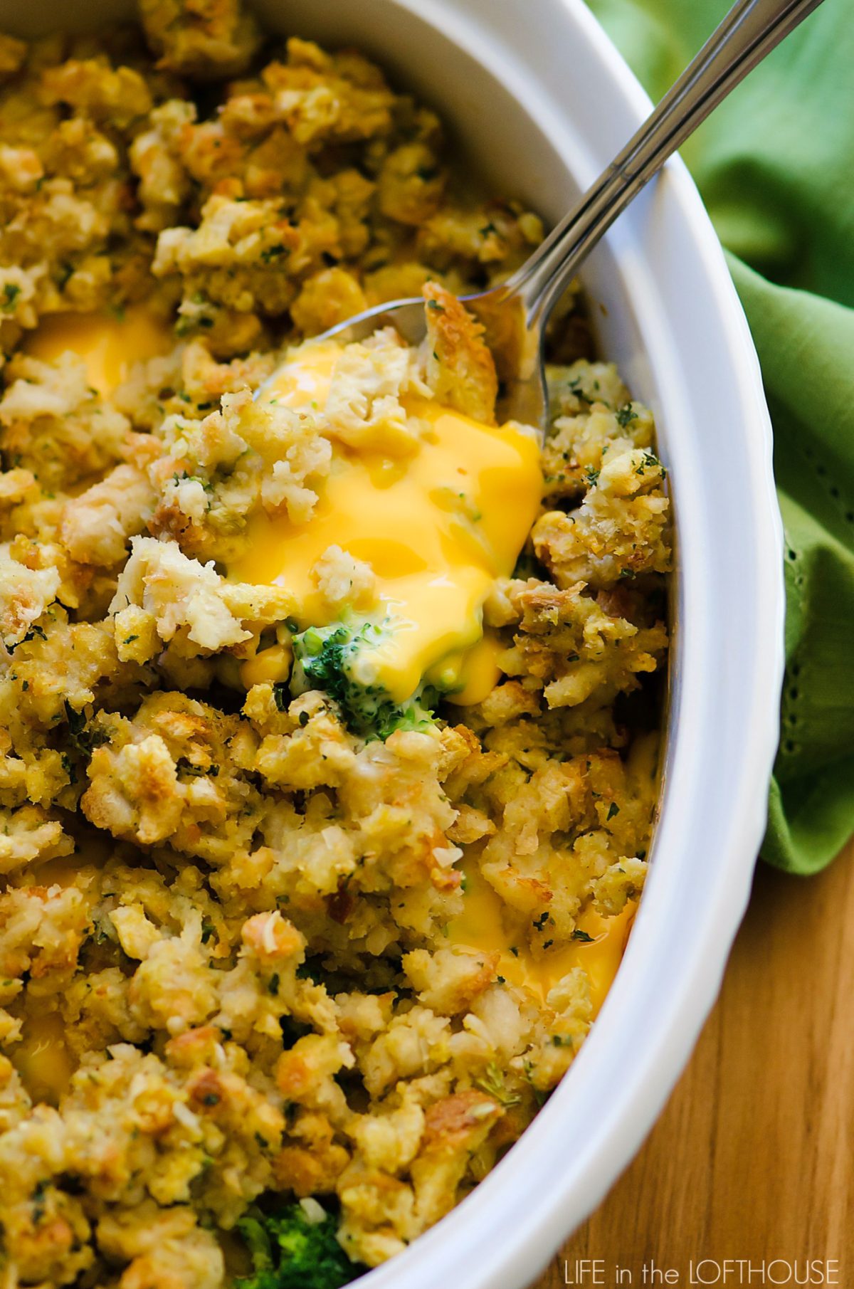 Stuffing Casserole with cheese