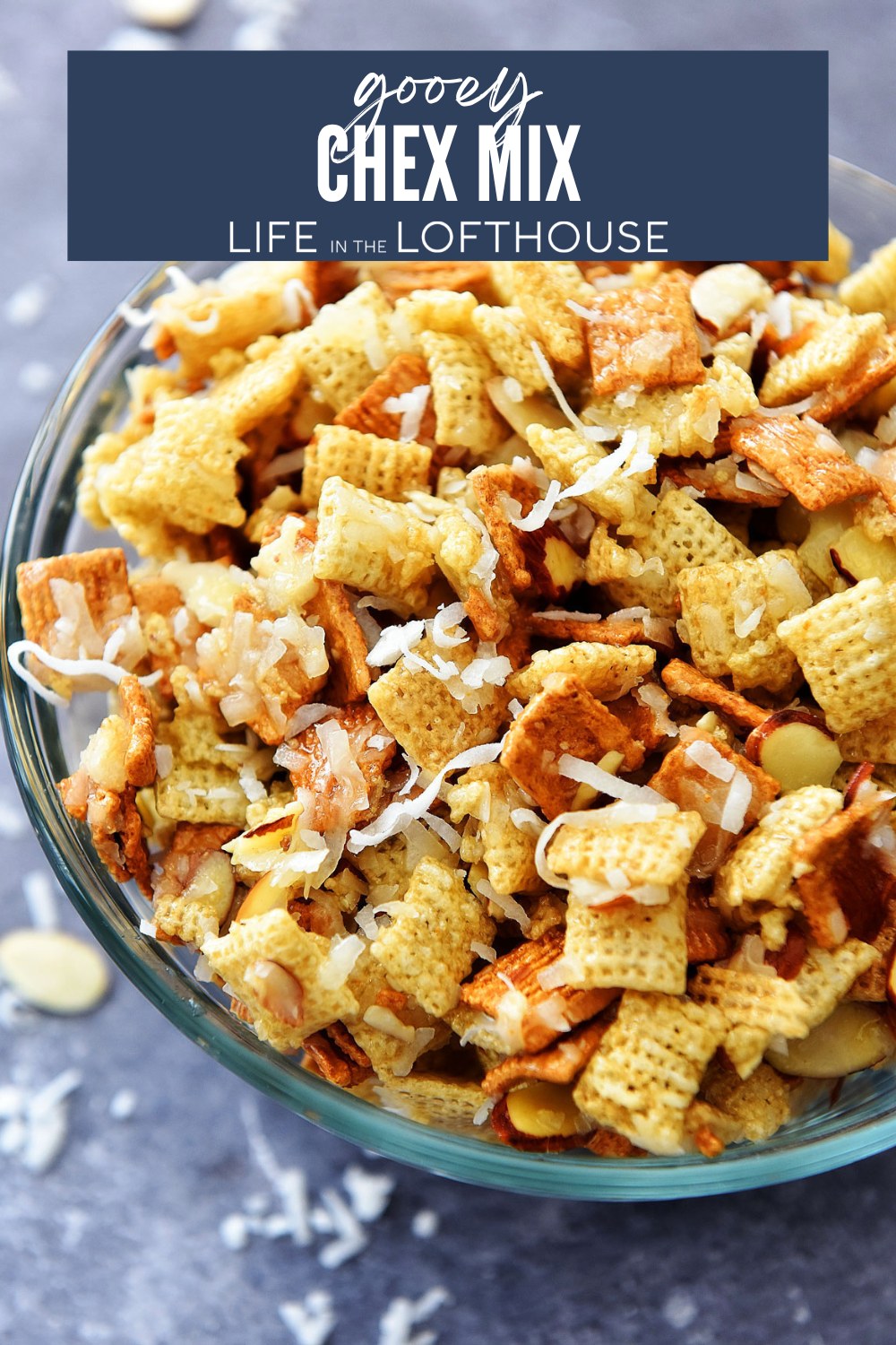 Gooey Chex Cereal Mix in a bowl