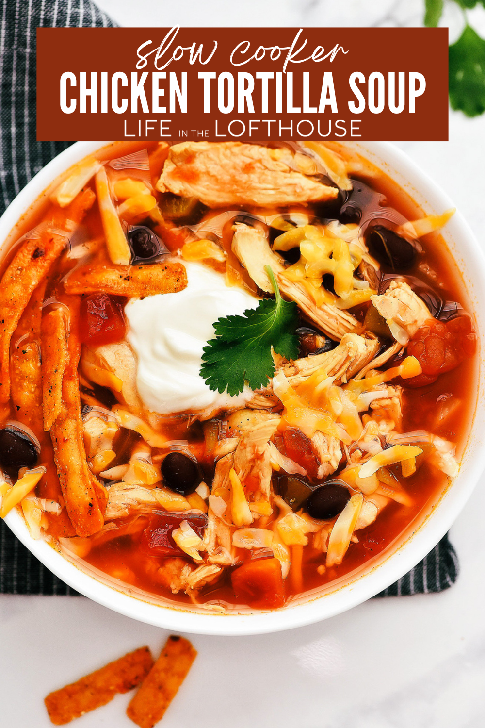 Filled with seasoned chicken, black beans, and&nbsp;green chilies, this Slow Cooker Chicken Tortilla Soup is comforting and so delicious!