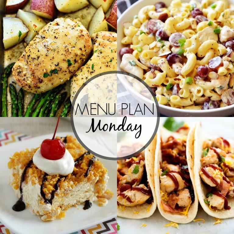 Menu Plan Monday is a list of delicious dinner ideas! Each plan includes six dinners and one dessert.