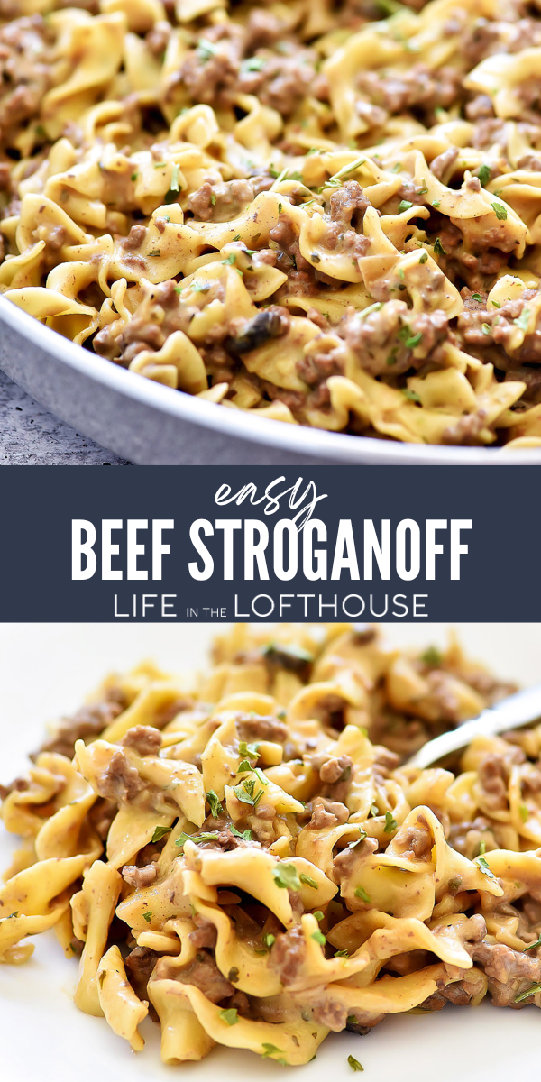 This Easy Beef Stroganoff recipe is filled with creamy mushroom sauce, ground beef, and egg noodles. It is so delicious and a meal the whole family will love!