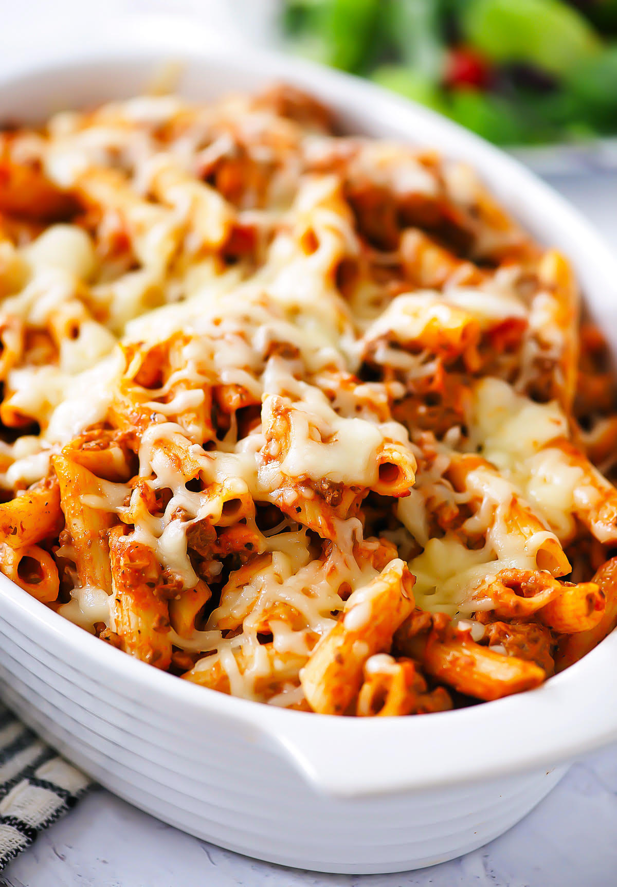 Baked Penne is a classic Italian-American dish with penne pasta baked in spaghetti sauce, cream cheese and Mozzarella cheese. Life-in-the-Lofthouse.com