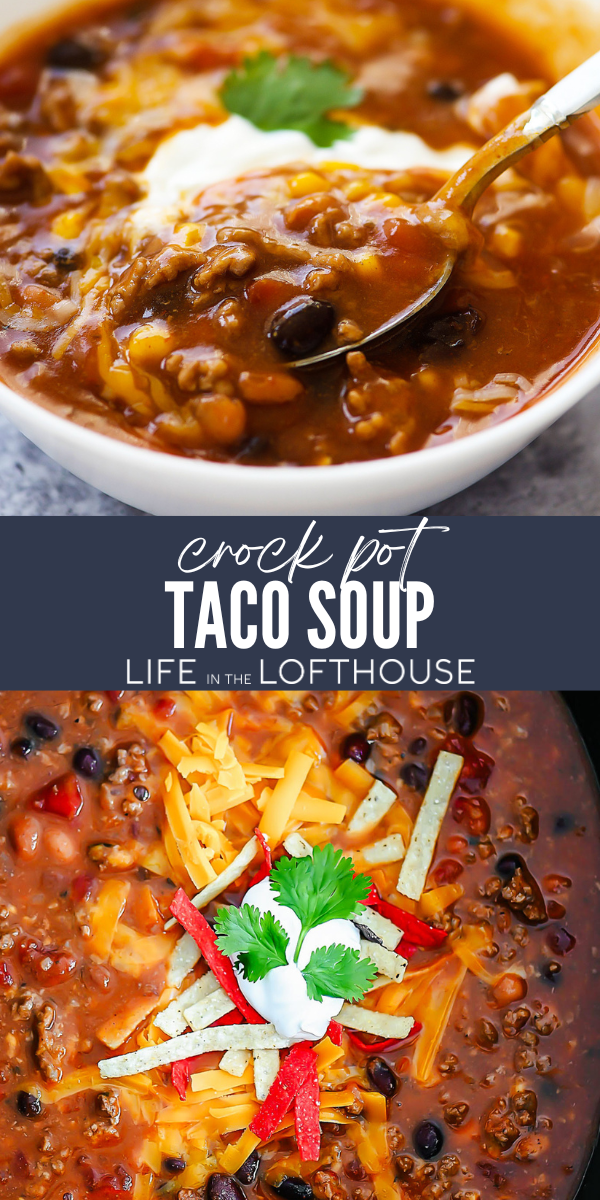 Crock Pot Taco Soup is a flavorful soup filled with beans, corn, ground beef and taco seasoning. This soup will warm you up and fill your belly during these colder months!