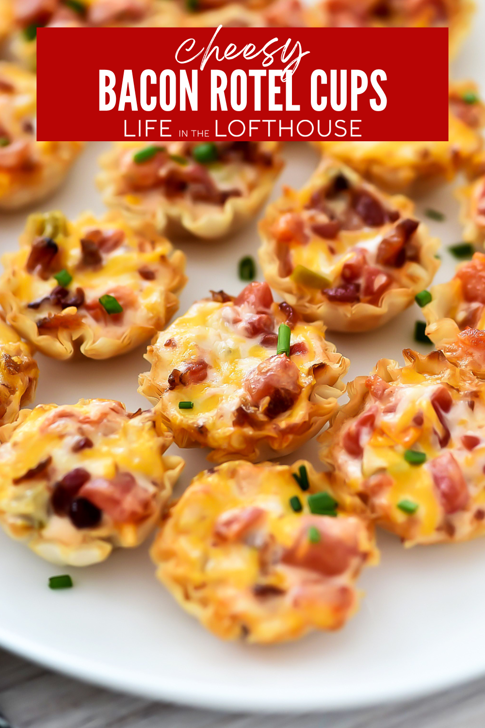 Cheesy Bacon Rotel Cups on a white appetizer plate