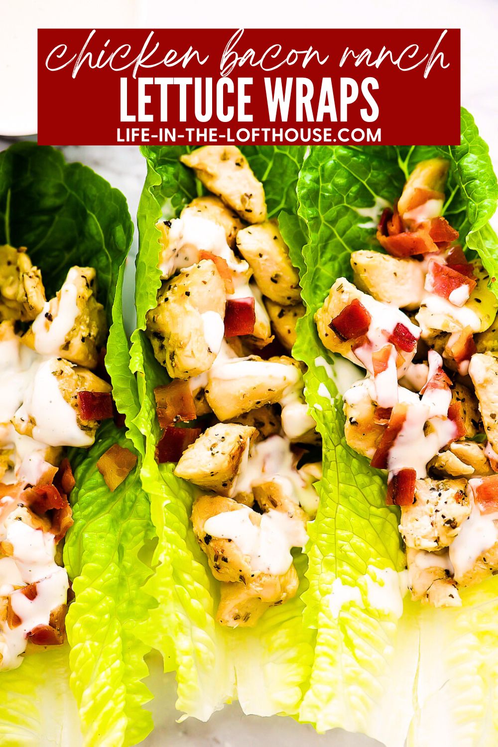 Lettuce wraps filled with bacon, chicken and ranch dressing.