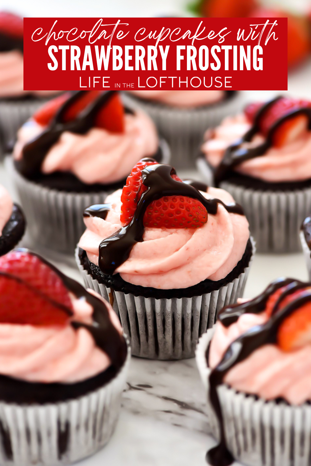 Chocolate Cupcakes with Strawberry Frosting