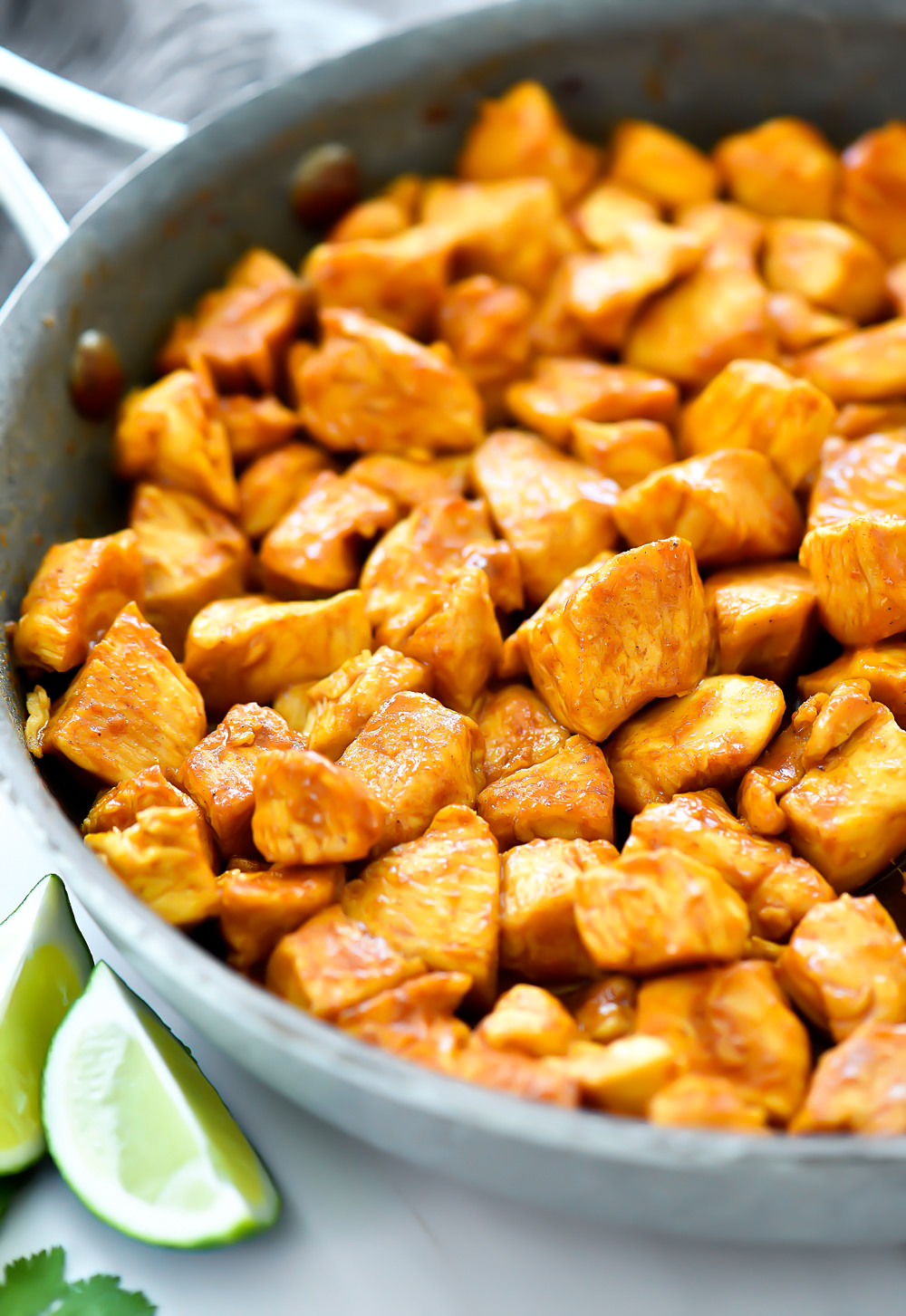 Chicken Taco Bites are tender pieces of chicken covered with taco seasoning, cilantro and lime. Life-in-the-Lofthouse.com