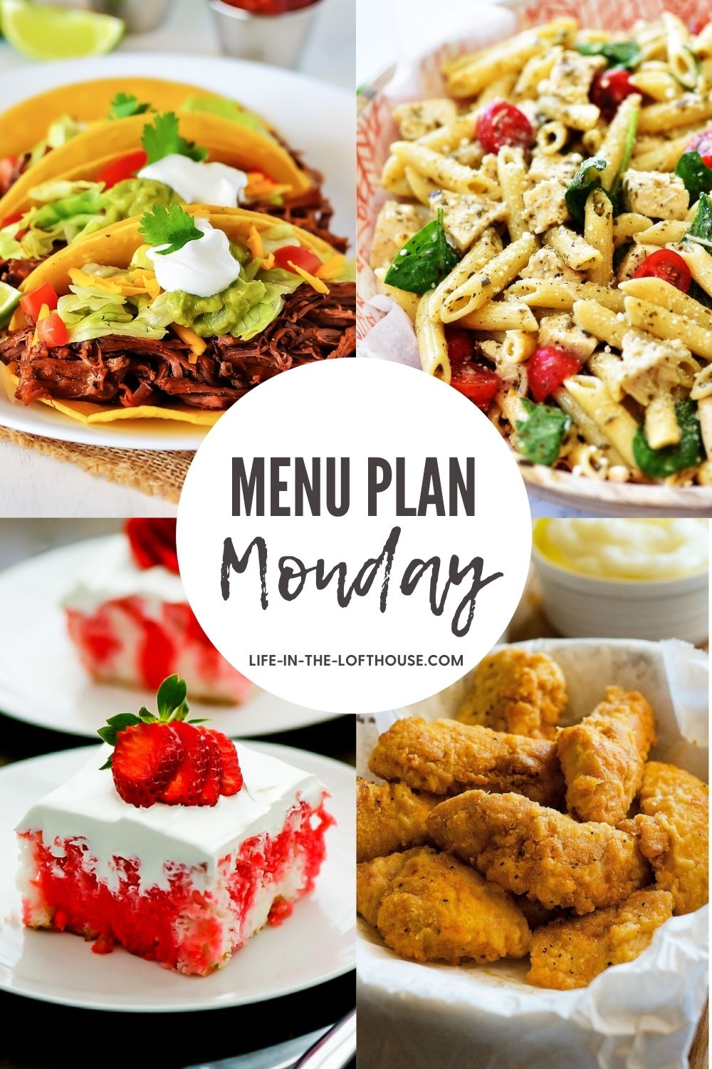 Menu Plan Monday is a dinner menu with six dinner recipes and one dessert.