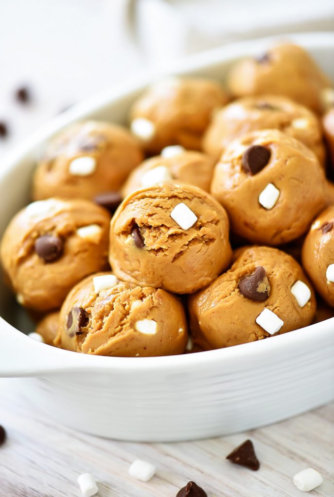 No-Bake protein bites filled with peanut butter, chocolate, graham cracker and marshmallow. Life-in-the-Lofthouse.com