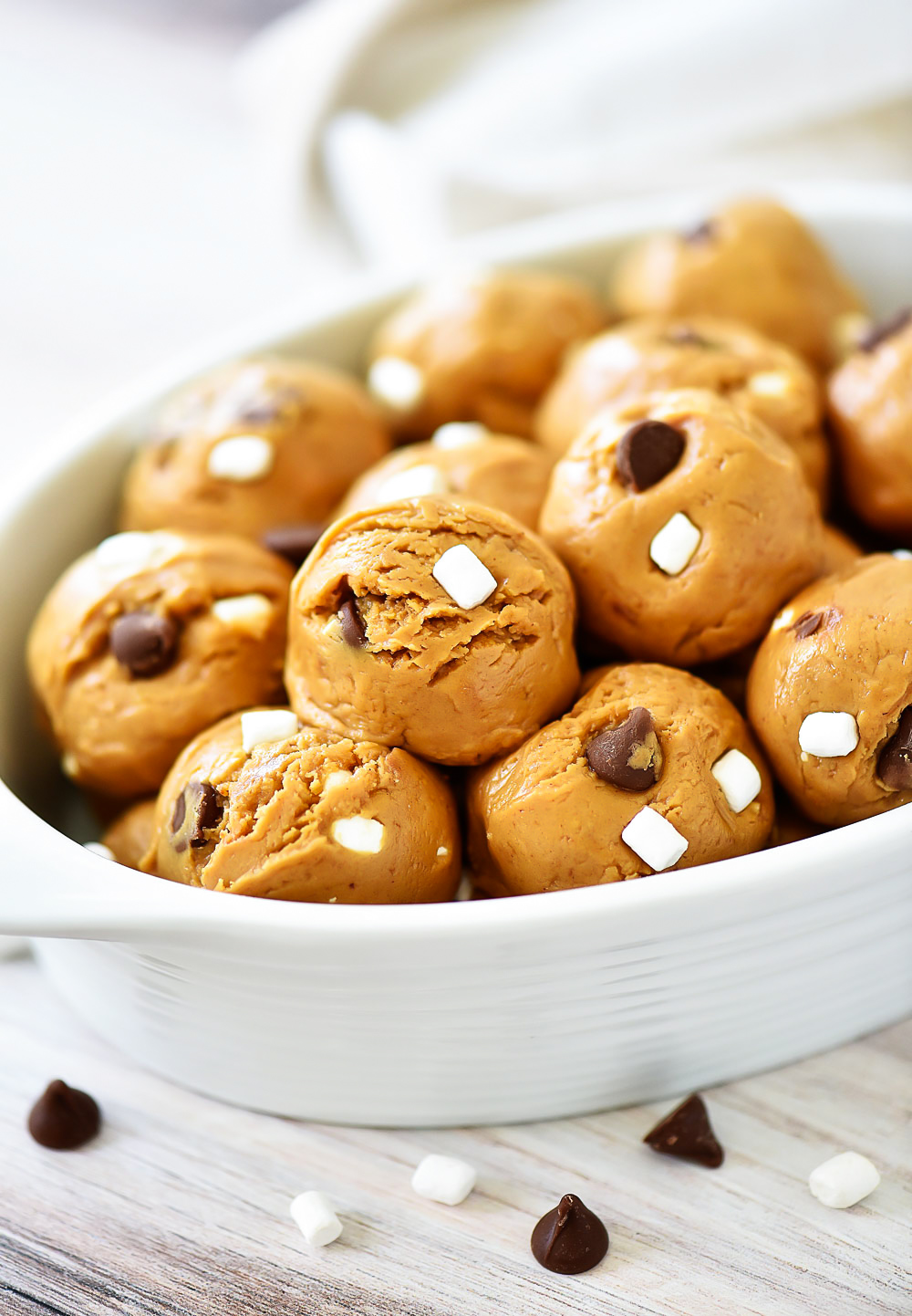 No-Bake protein bites filled with peanut butter, chocolate, graham cracker and marshmallow. Life-in-the-Lofthouse.com