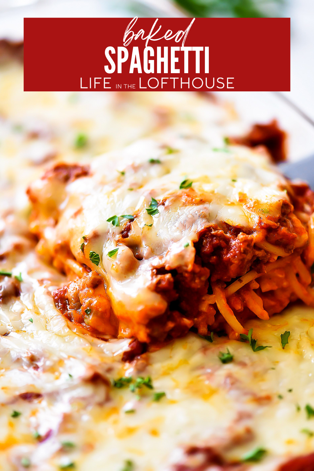 Baked Spaghetti is a creamy spaghetti baked in a casserole dish. Its hearty beef filling and cheesy topping make for the perfect dinner!