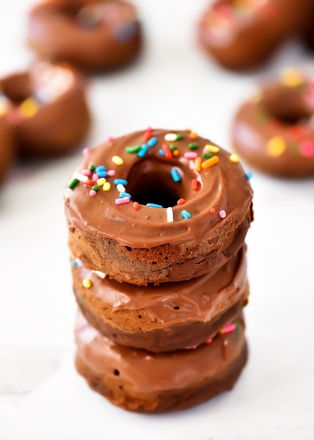 Chocolate protein donuts with rainbow sprinkles. Life-in-the-Lofthouse.com