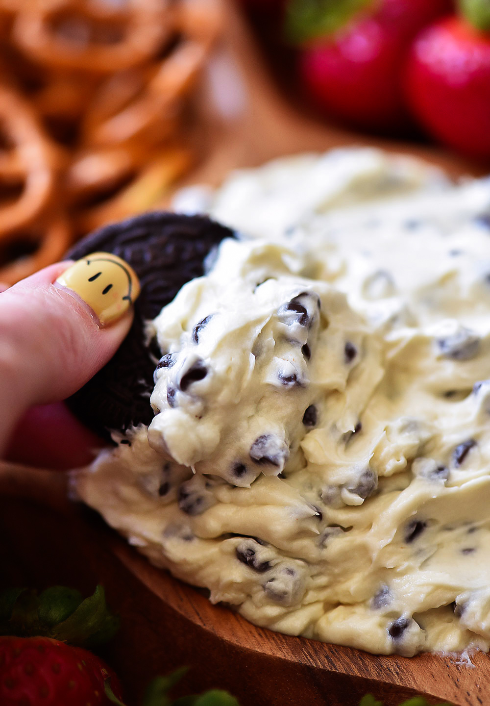 Oreo dipped in Cookie Dough Dip