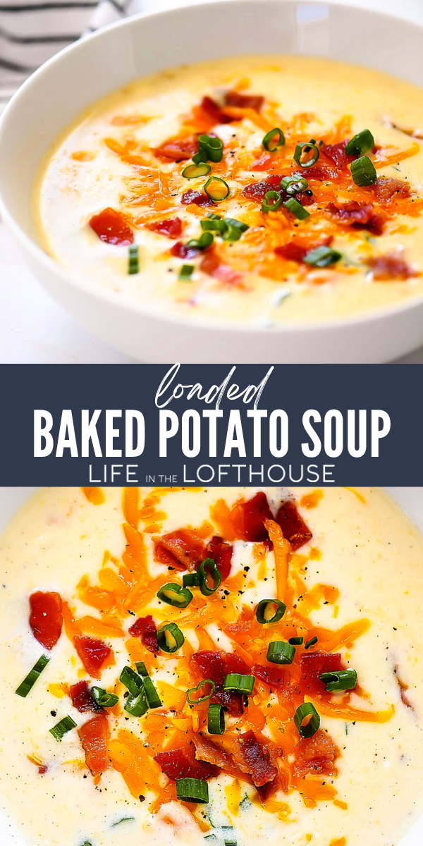 Loaded Baked Potato Soup is a soup I can never resist. Chunks of potato, bacon, and cheese sit inside this wonderful creamy soup that always hits the spot!&nbsp;