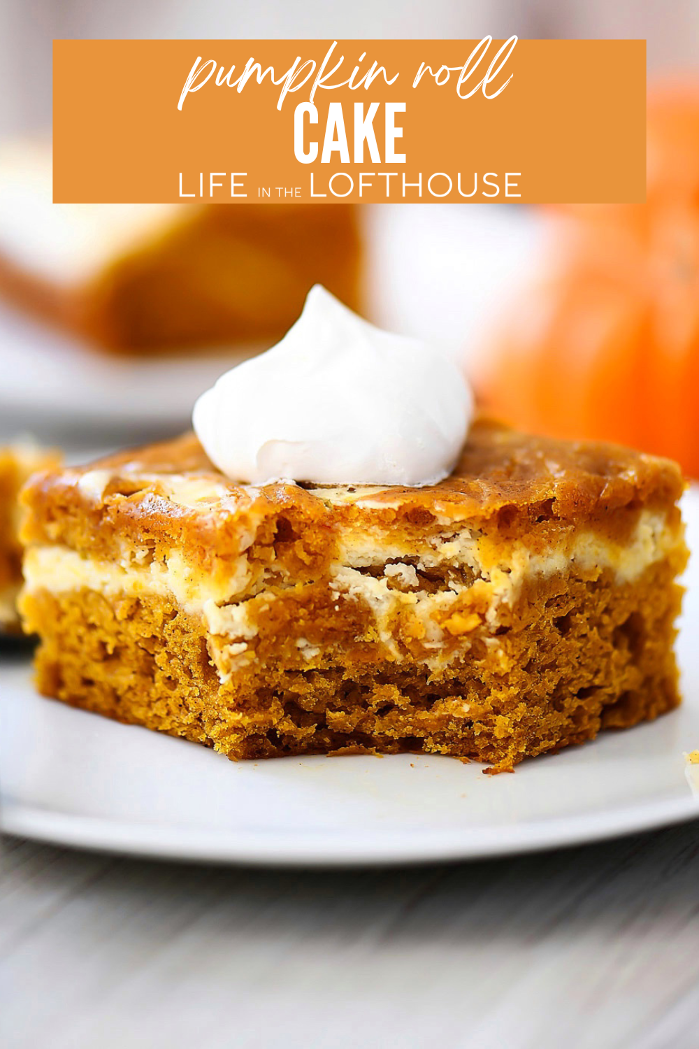 Pumpkin Roll Cake is an easy and delicious pumpkin cake with a cream cheese filling. It tastes just like a classic pumpkin roll but in cake form!