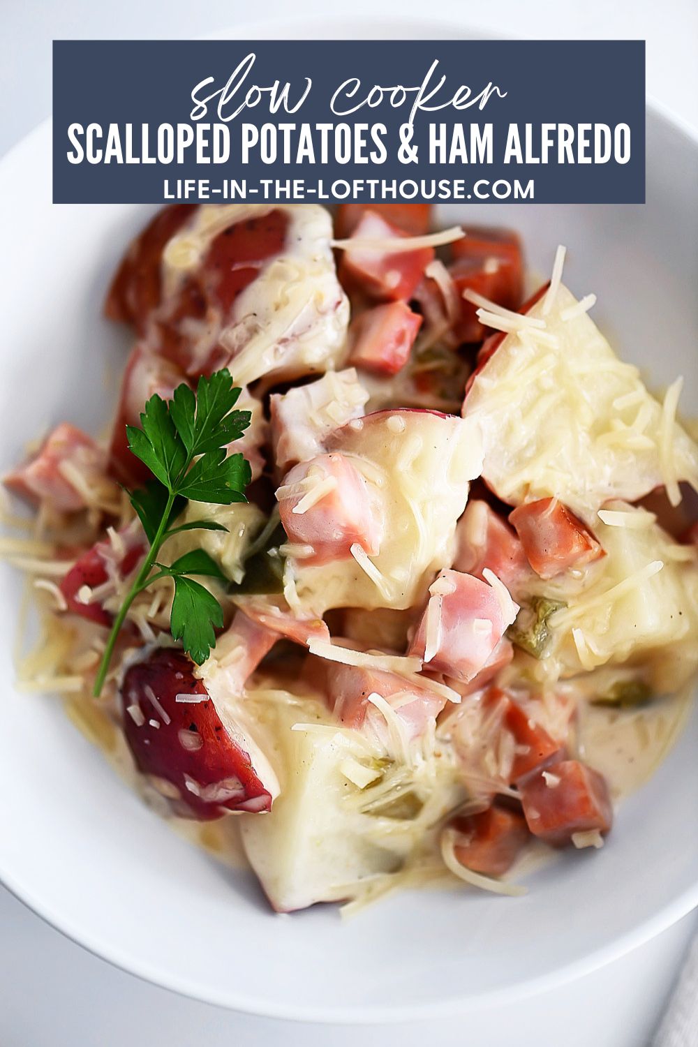 Slow Cooker Potatoes and Ham Alfredo