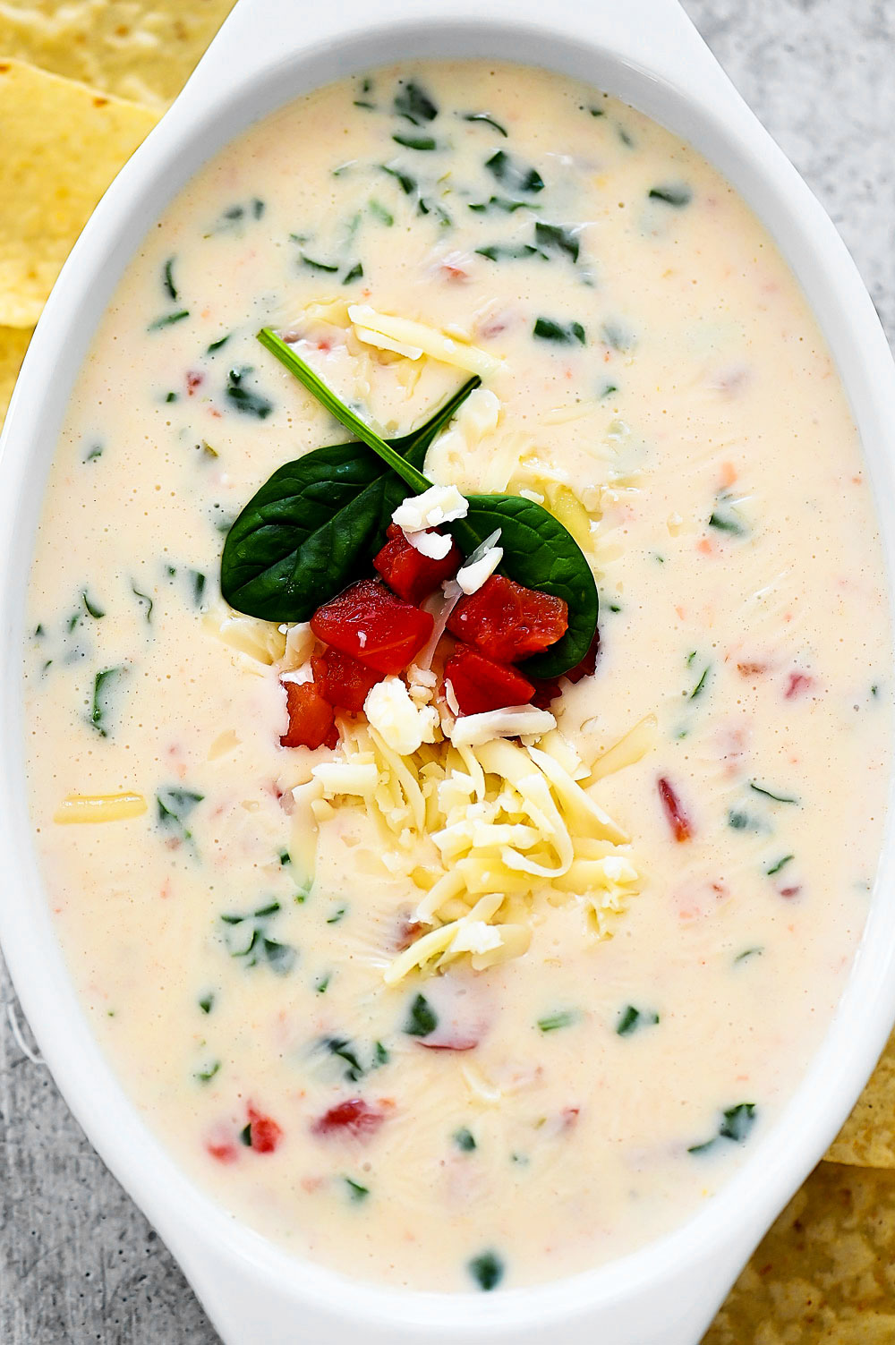 White cheese dip with spinach and tomatoes. Life-in-the-Lofthouse.com