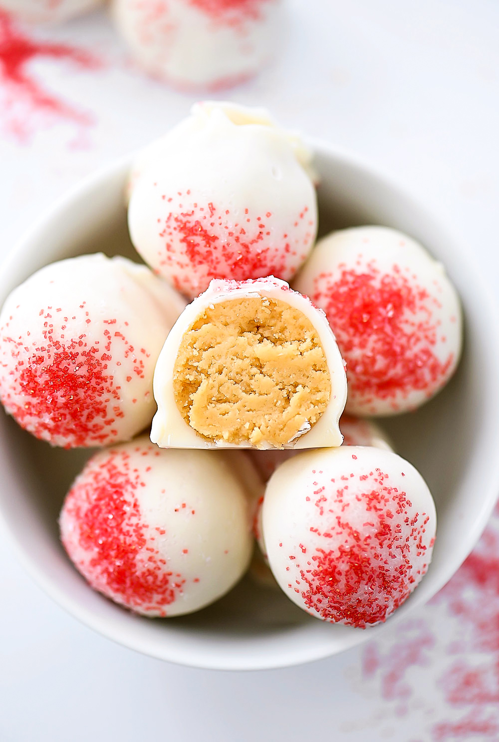 Sugar Cookie Truffle Bites with Red Sprinkles