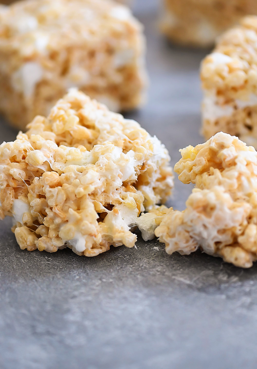 Gooey marshmallow rice krispie treats.