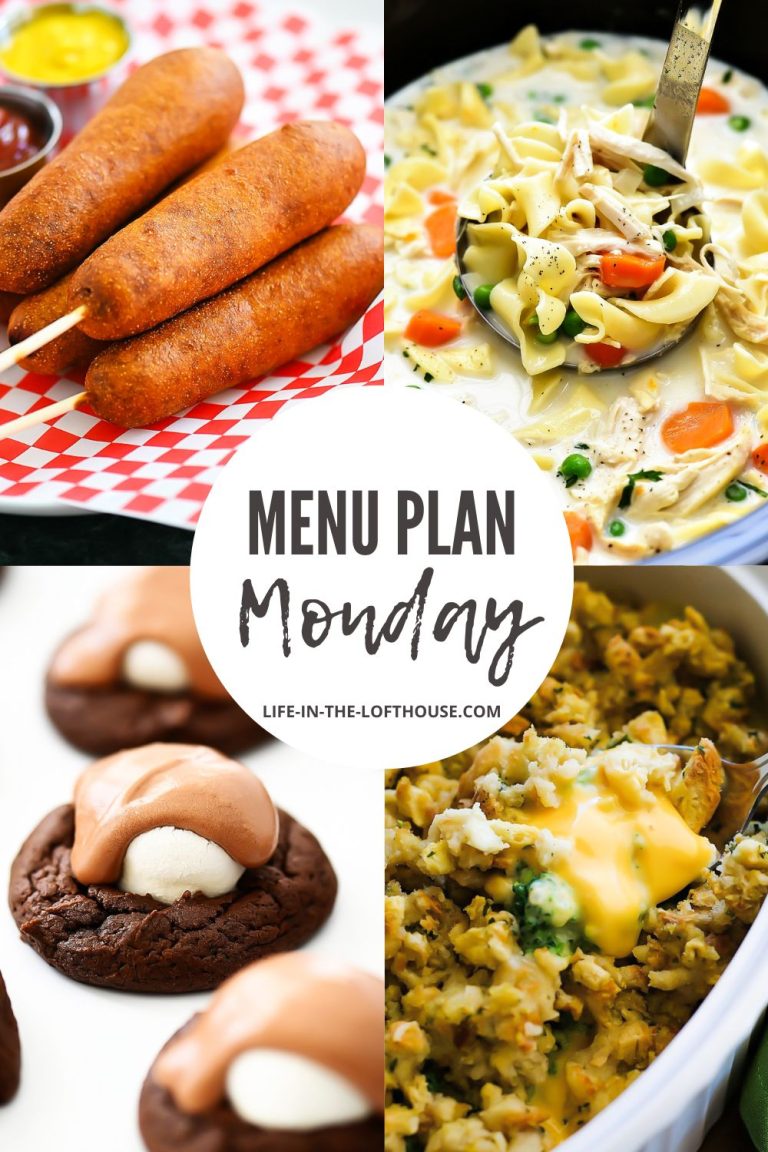 Menu Plan Monday is a list of recipes with six dinner ideas and one dessert.