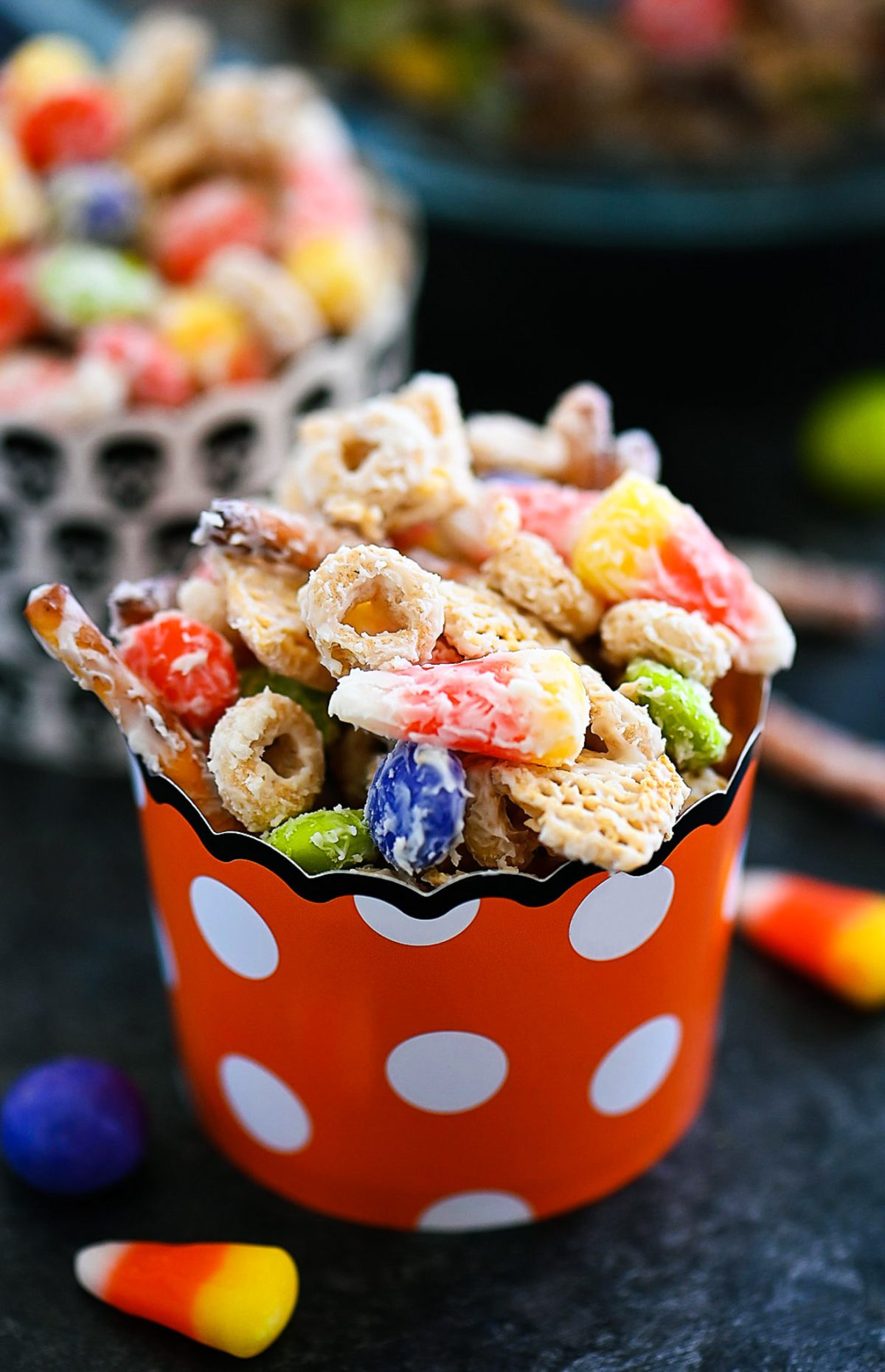 Monster Munch is filled with pretzels, Chex mix, candy corn and more goodies coated in white chocolate. Life-in-the-Lofthouse.com