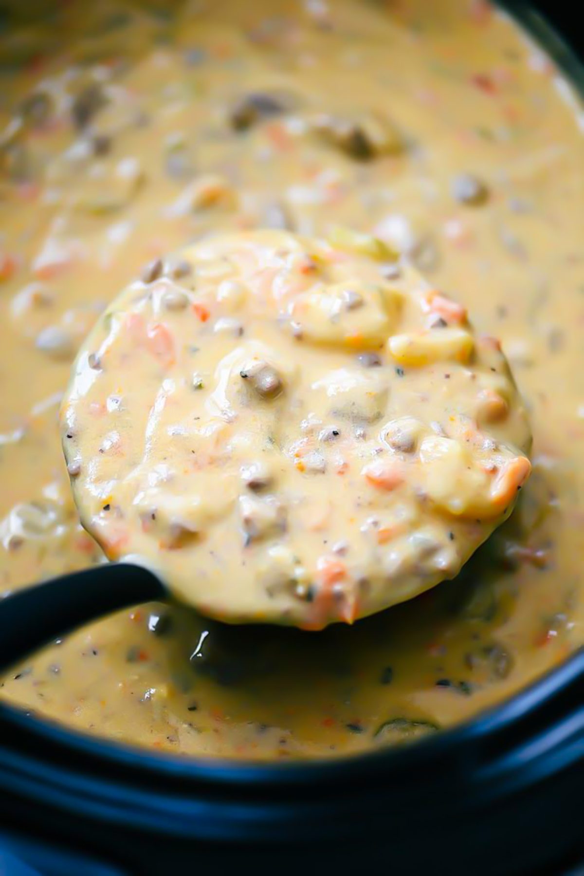Cheeseburger Soup is a creamy and cheesy soup loaded with potatoes, ground beef, carrots and more. Life-in-the-Lofthouse.com