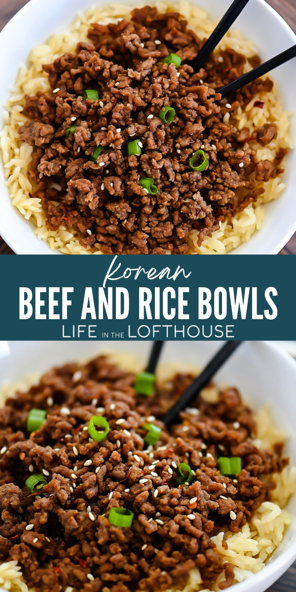 Korean Beef and Rice Bowls Pinterest Pin
