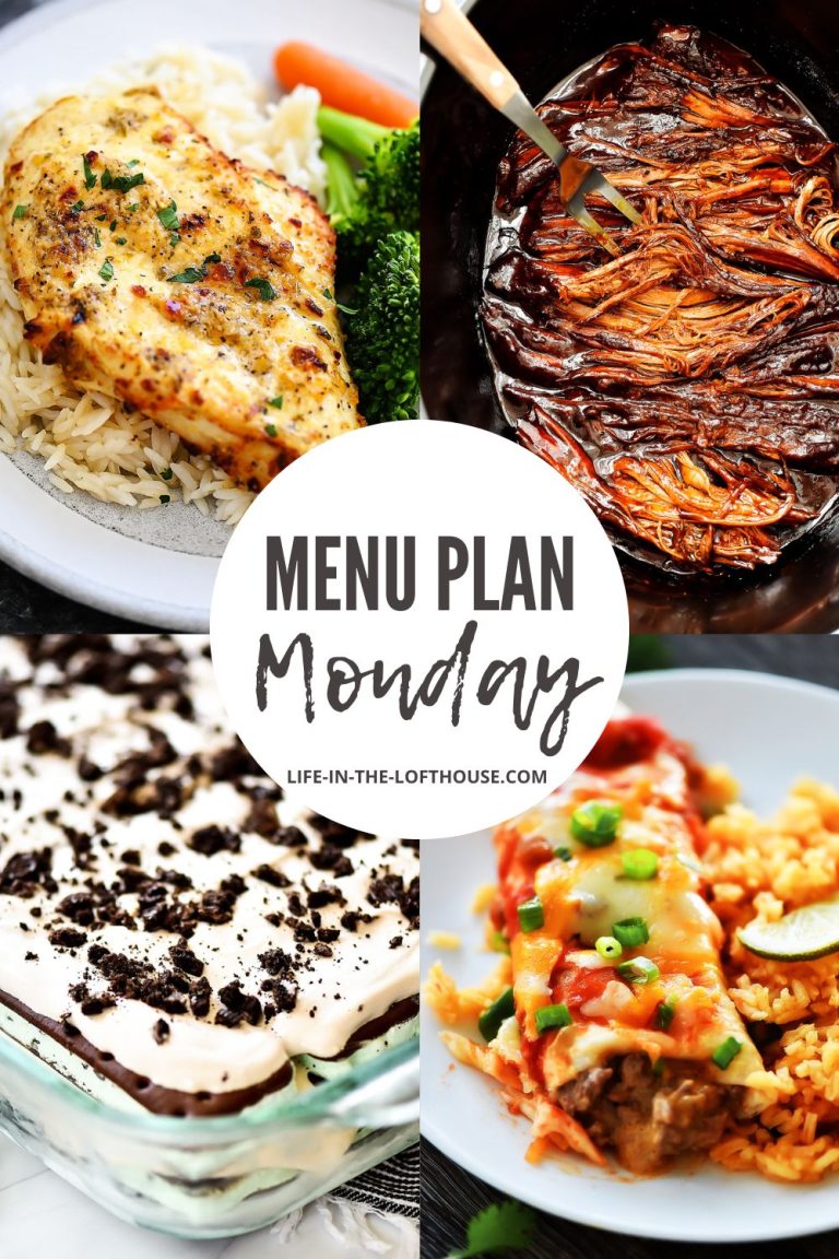 Menu Plan Monday is a list of six dinners and one dessert.