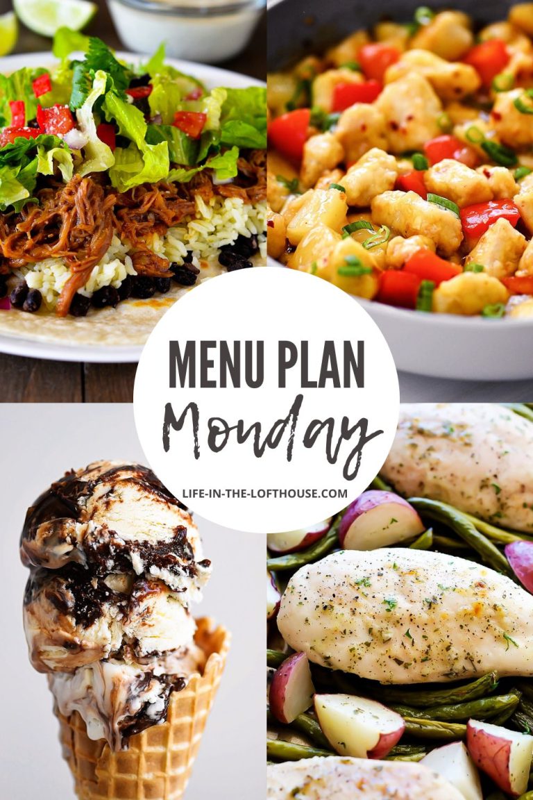 Menu Plan Monday is a list of six dinners and one dessert.