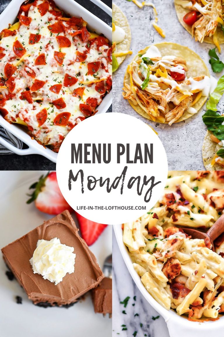 Menu Plan Monday is a list of 6 dinners and one dessert.