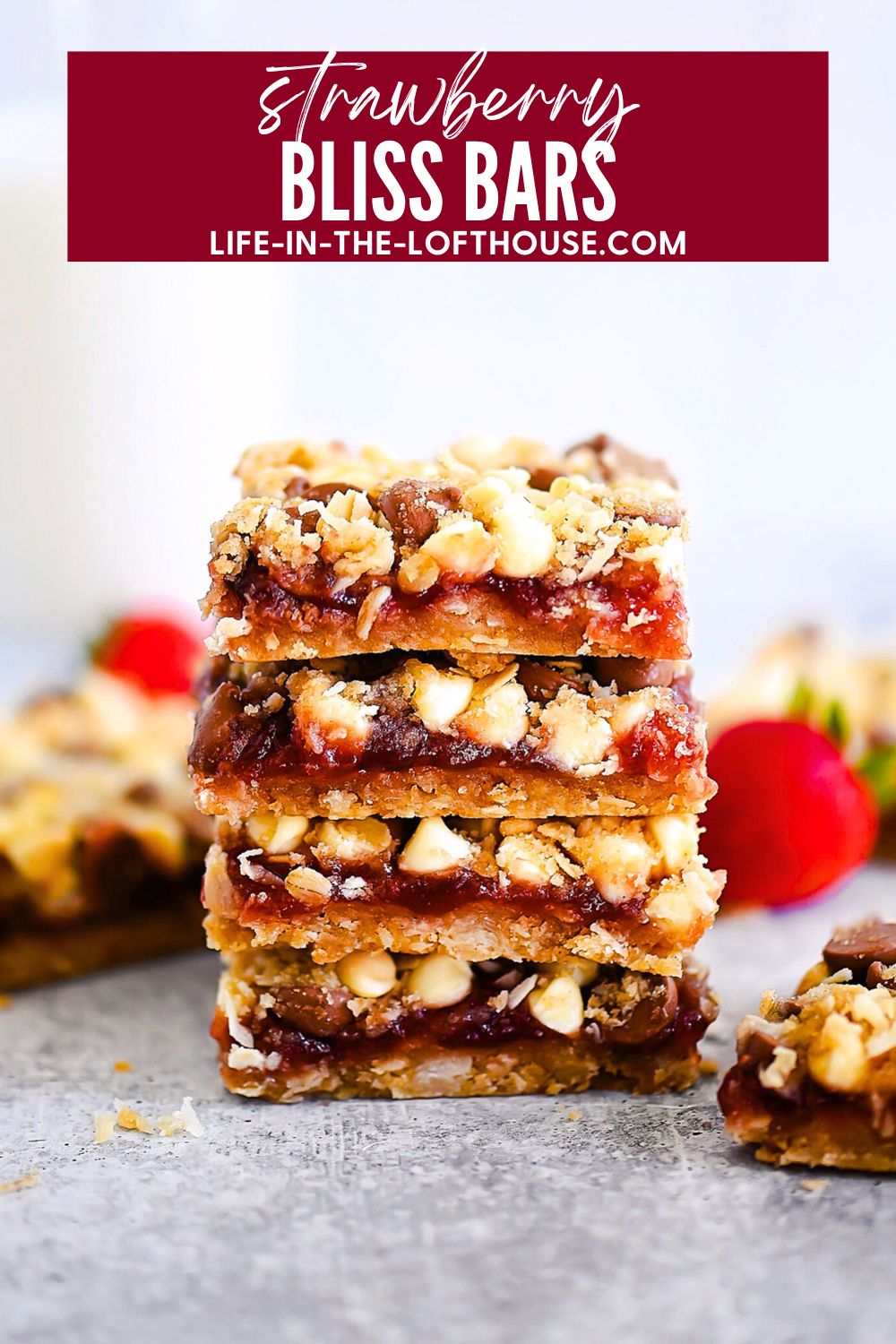 Bliss Bars with strawberry jam and chocolate.