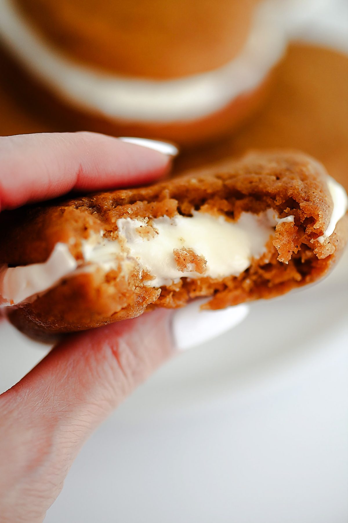 Whoopie Pies filled with pumpkin flavor and cream cheese frosting.