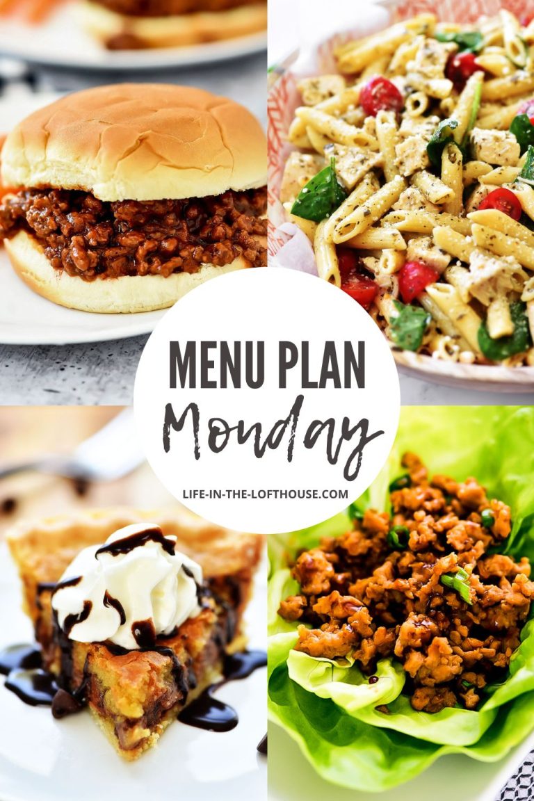 Menu Plan Monday is a list of six dinner ideas and one dessert.