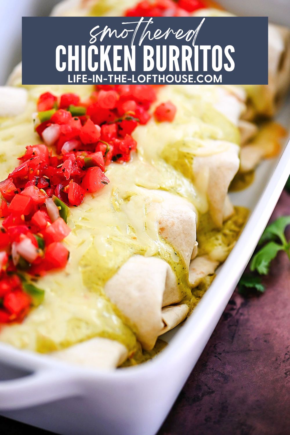 Flavor-packed burritos loaded with shredded chicken, rice and beans then smothered in a delicious salsa verde dressing. Life-in-the-Lofthouse.com