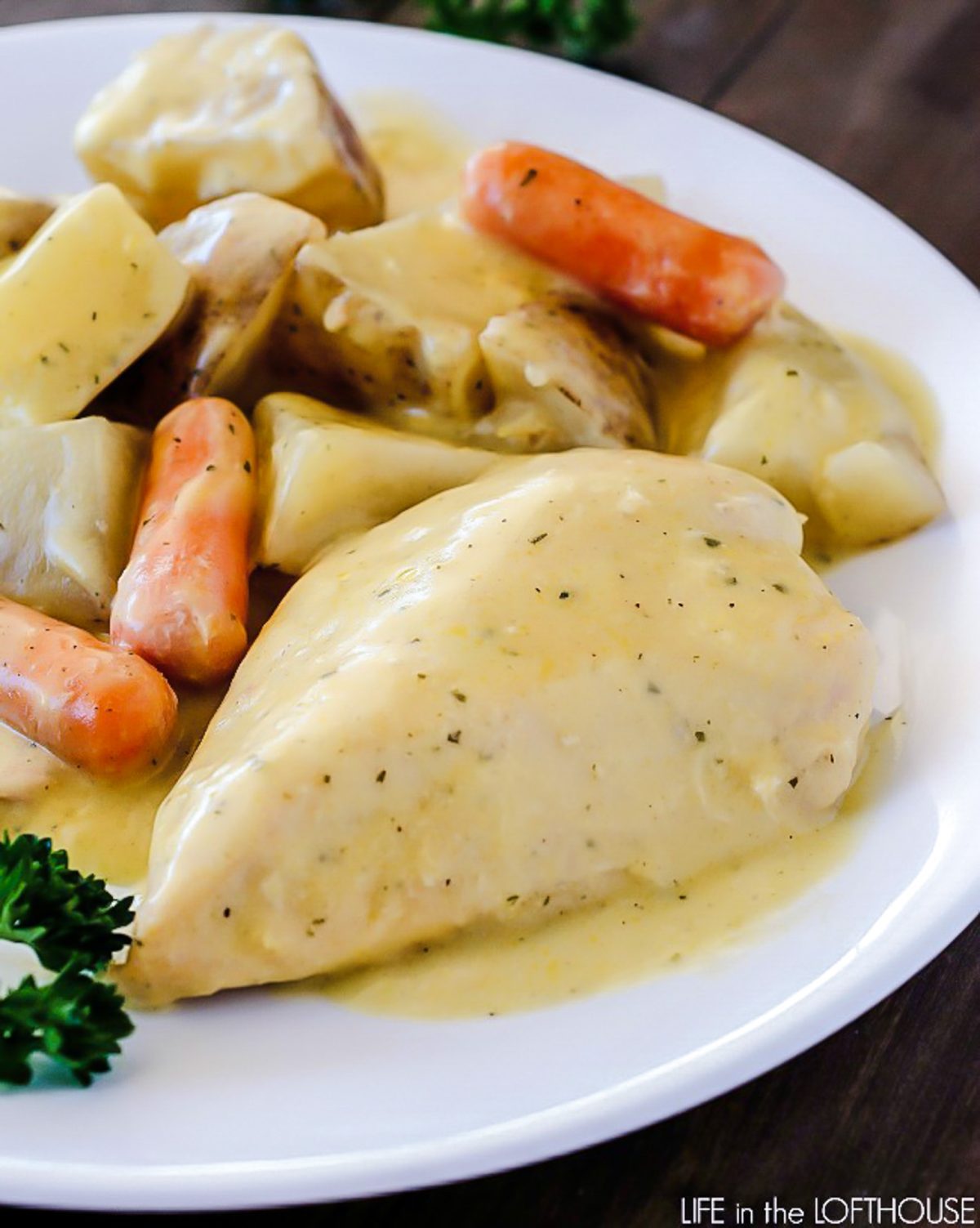 Chicken, potatoes and veggies cooked all together in the Crock Pot and full of ranch flavor. Life-in-the-Lofthouse.com