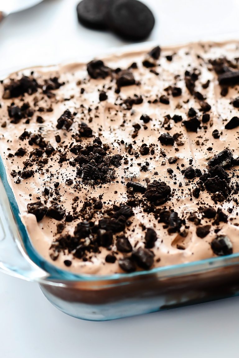 Oreo Hot Fudge Poke Cake