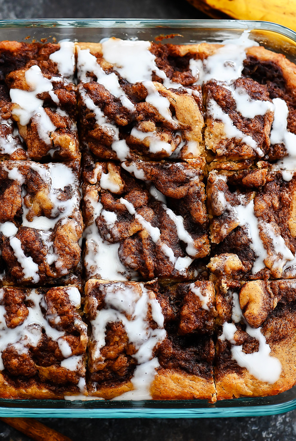 Cinnamon Roll Banana Cake with Vanilla Icing