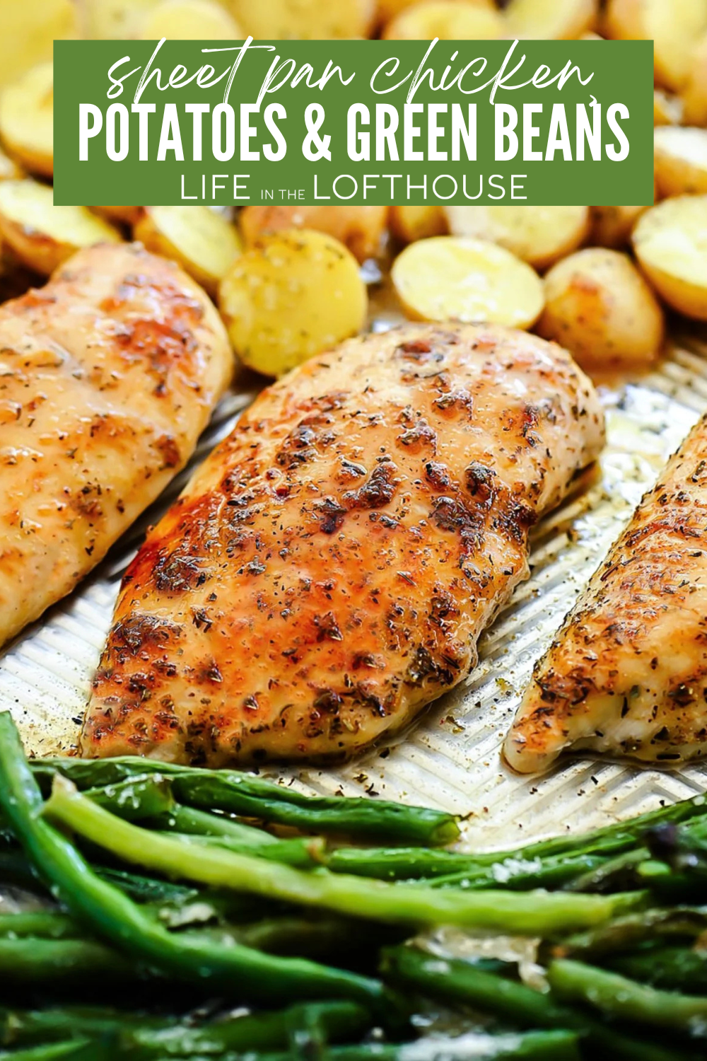 Sheet Pan Chicken, Potatoes, and Green Beans Pinterest Pin