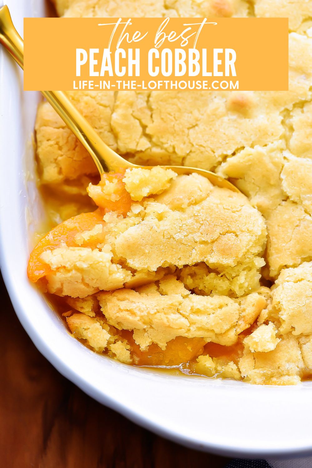 This Best Peach Cobbler is a delicious cake-like dessert made with sliced peaches and served warm with vanilla ice-cream. Life-in-the-Lofthouse.com