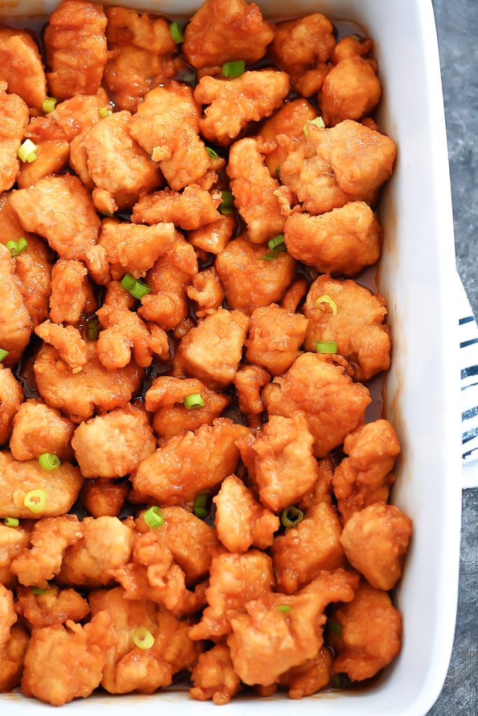 Sweet and Sour Chicken is bite-sized pieces of chicken covered in a delicious sweet and tangy sauce. Life-in-the-Lofthouse.com