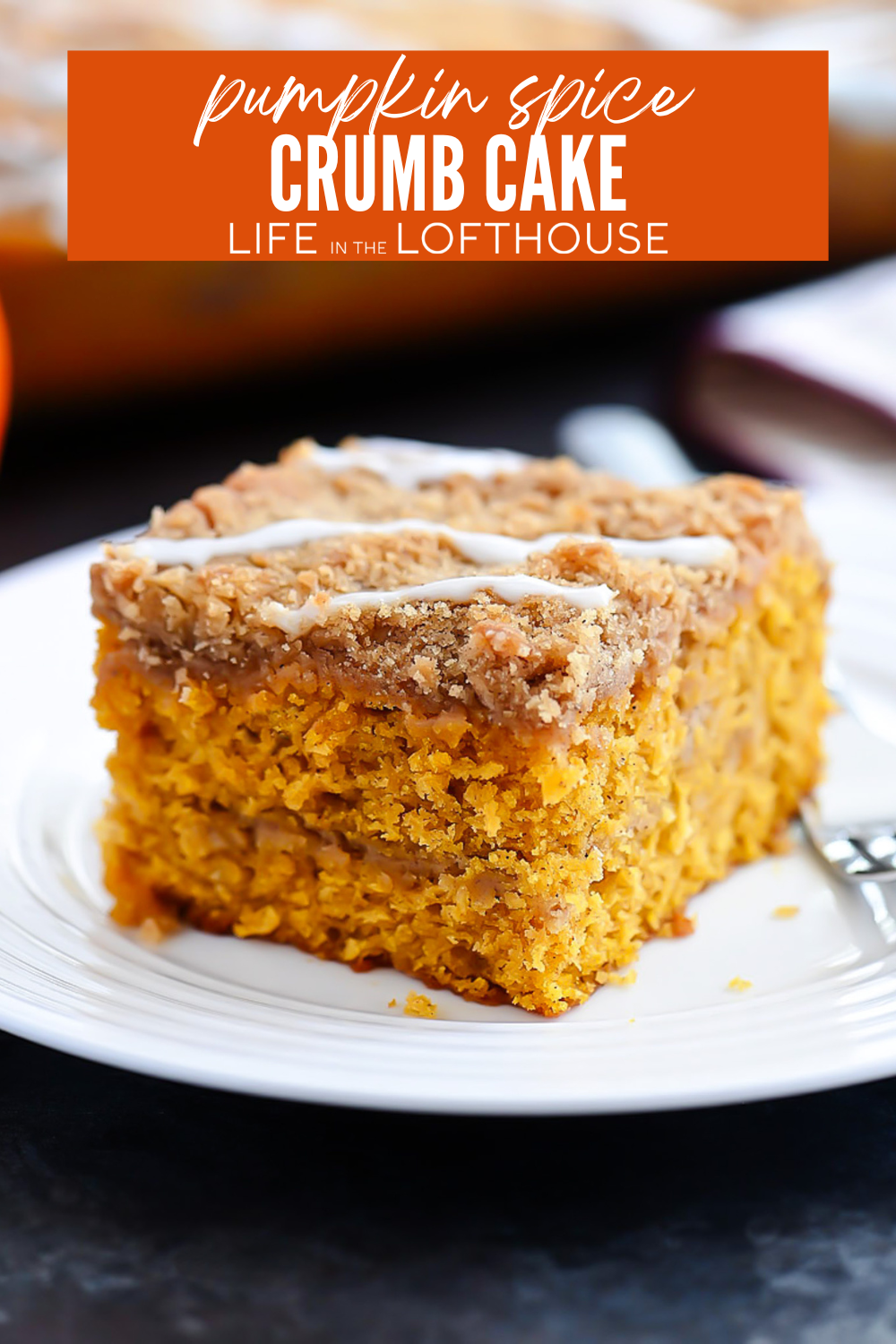 Pumpkin Spice Crumb Cake features a moist pumpkin spice cake with cinnamon and brown sugar crumb topping and vanilla glaze. This cake is the perfect fall dessert! 